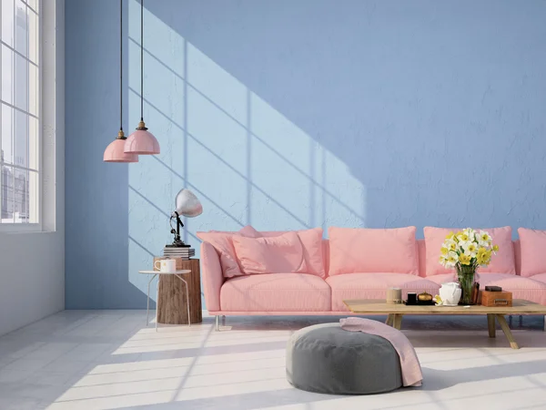 Interiér podkroví obývací pokoj. 3D vykreslování — Stock fotografie