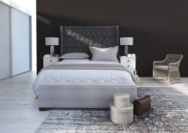 güzel dekorasyon ile konforlu yatak odası. 3D render