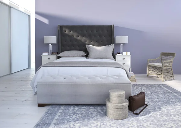 Комфортабельная спальня с хорошим декором. 3d-рендеринг — стоковое фото