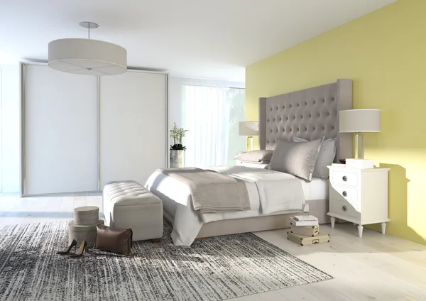 Elegante slaapkamer met wandversiering — stockfoto © kuprin33 #83419298 Wandversiering slaapkamer