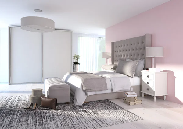Güzel dekorasyon ile konforlu yatak odası. 3D render — Stok fotoğraf