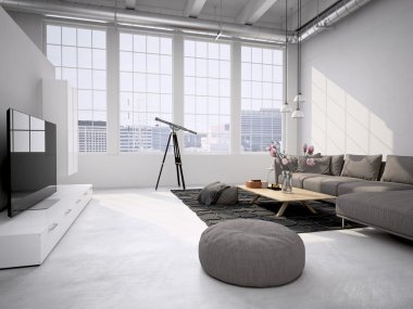 oturma odası çatı iç. 3D render