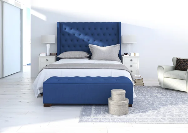 Güzel dekorasyon ile konforlu yatak odası. 3D render — Stok fotoğraf