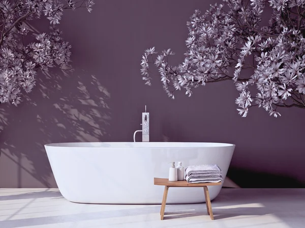 Szary łazienkę z wanną. renderowania 3D — Zdjęcie stockowe