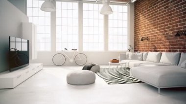 oturma odası çatı iç. sızıntıları ile. 3D render