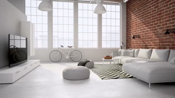 interiér podkroví obývací pokoj. neutrální. 3D vykreslování