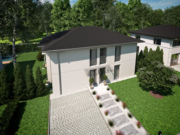 Vackra moderna hus. 3D-rendering — Stockfoto