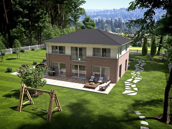 Nowoczesny dom. renderowania 3D — Zdjęcie stockowe