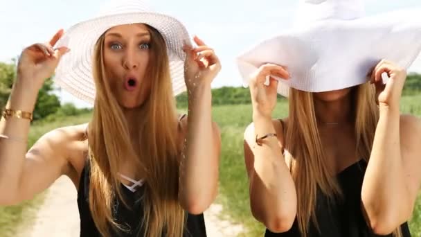 Ženská dvojčata baví na slunci. HD — Stock video