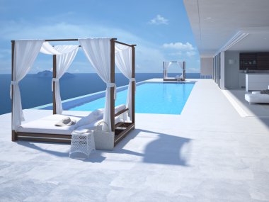 Santorini'de lüks Yüzme Havuzu. 3D render