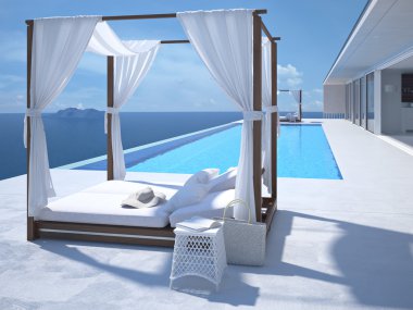Santorini'de lüks Yüzme Havuzu. 3D render