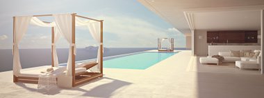Santorini'de lüks Yüzme Havuzu. renk Düzenle. 3D render