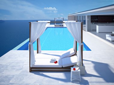 hibiscus çiçek lüks Yüzme Havuzu. 3D render