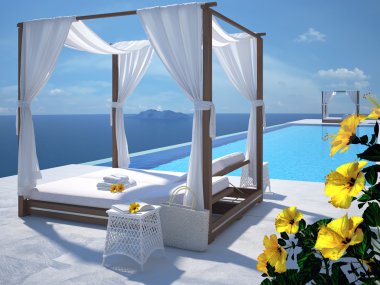 hibiscus çiçek lüks Yüzme Havuzu. 3D render
