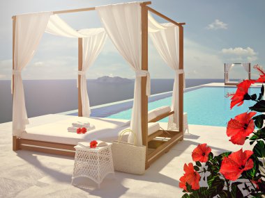 hibiscus çiçek lüks Yüzme Havuzu. renk Düzenle. 3D render