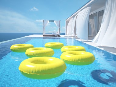 lüks Yüzme Havuzu swimmrings. 3D render