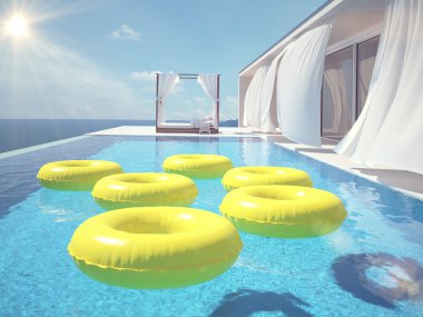 lüks Yüzme Havuzu swimmrings. 3D render