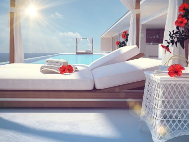 hibiscus çiçek lüks Yüzme Havuzu. renk Düzenle. 3D render