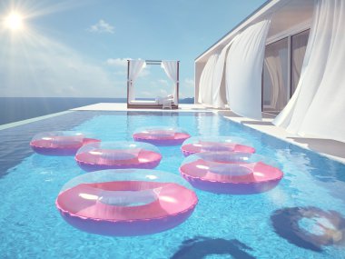 lüks Yüzme Havuzu swimmrings. 3D render