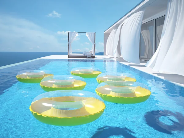 Πολυτελής πισίνα με swimmrings. απόδοσης 3D — Φωτογραφία Αρχείου