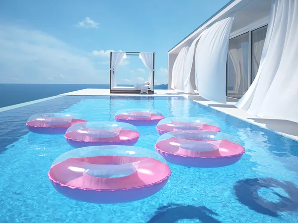 Lyx pool med swimmrings. 3D-rendering — Stockfoto
