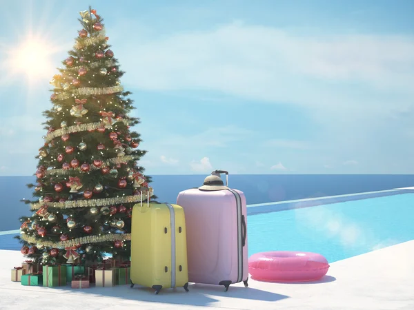 Christmas vacation at the pool. 3d rendering — Stock Photo, Image