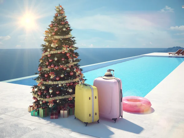 Havuz başında Noel tatil. 3D render — Stok fotoğraf