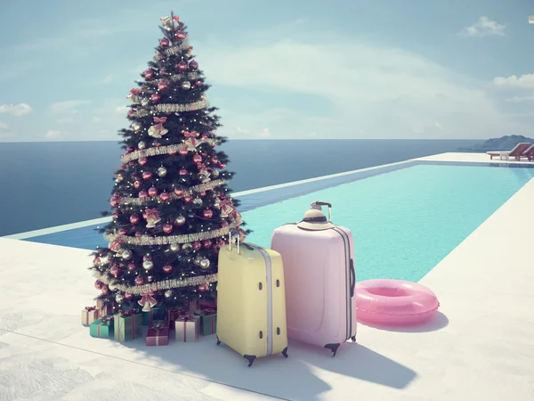 Christmas vacation at the pool. 3d rendering — Stock Photo, Image