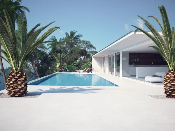 Piscina de lujo y agua azul. renderizado 3d — Foto de Stock