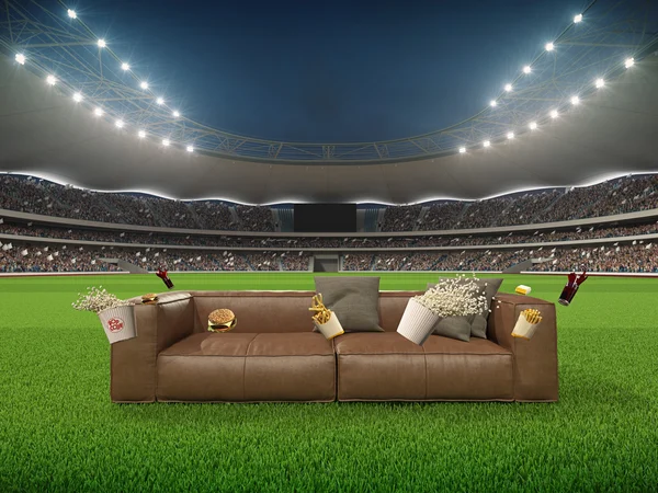 Stadion mit einem Sofa in der Mitte. 3D-Darstellung — Stockfoto