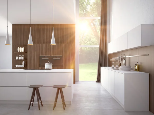 Moderne keuken in een huis of appartement. 3D-rendering — Stockfoto