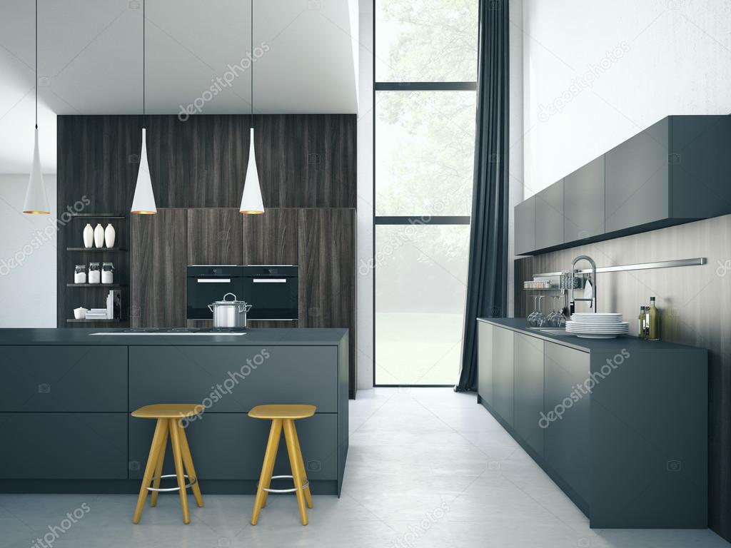 Cozinha Moderna Em Uma Casa Ou Apartamento Renderiza O 3d Stock Cozinha Moderna Em Uma Casa Ou Apartamento Renderiza O 3d Stock