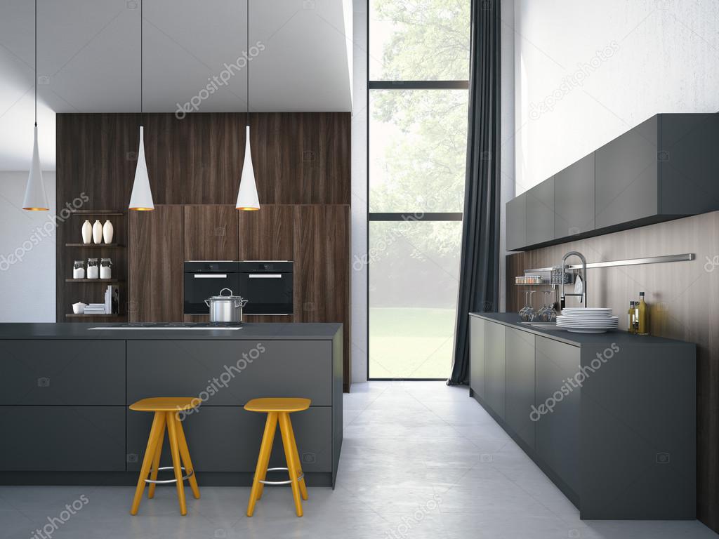 Modern kitchen in a house or apartment. 3d rendering — stock photo ...