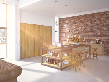 Modern tasarım lüks mutfak iç. 3D render