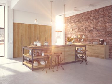 Modern tasarım lüks mutfak iç. 3D render