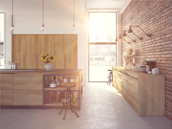 现代设计豪华厨房室内。3d 渲染 — 图库照片