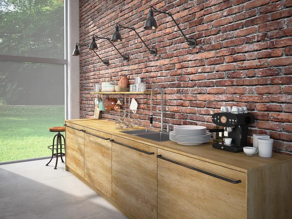 Design moderno Cucina di lusso Interni. rendering 3d — Foto Stock