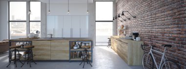 Modern tasarım lüks mutfak iç. 3D render