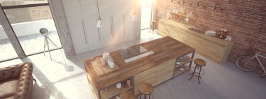 Modern tasarım lüks mutfak iç. 3D render