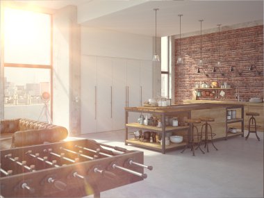 Modern tasarım lüks mutfak iç. 3D render