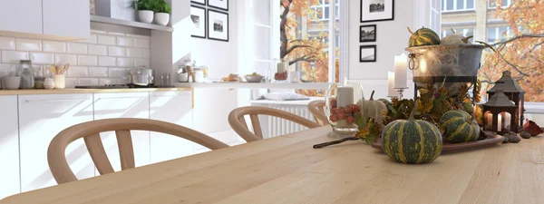 Cocina nórdica en un apartamento. Representación 3D. concepto de acción de gracias . — Foto de Stock