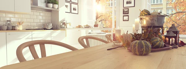 Cocina nórdica en un apartamento. Representación 3D. concepto de acción de gracias . —  Fotos de Stock