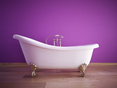 Vintage Küvet pembe duvar ile bir odada. 3D render