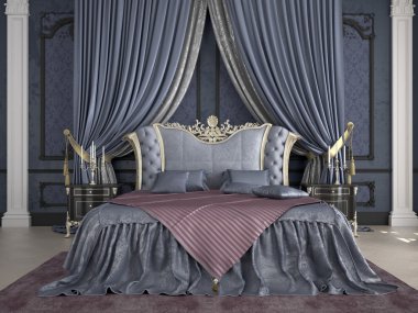 Lüks villada bir klasik tarz yatak odası iç. 3D render