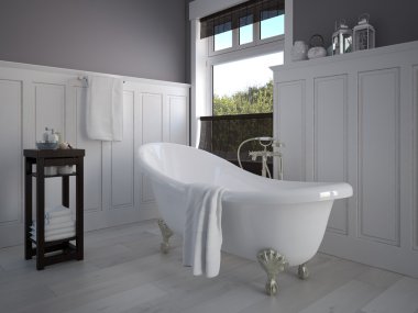 Altın bir sıhhi teknik Vintage bej renk banyo. 3D render