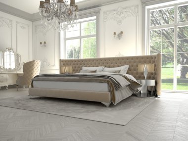 Interior of a classic style bedroom in luxury villa. 3d rendering clipart