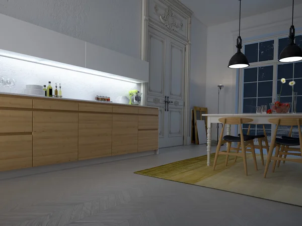 Cuisine moderne dans un appartement. Rendu 3d — Photo