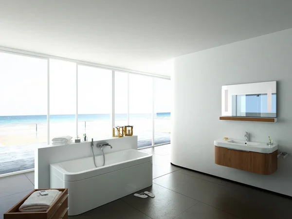 Blick auf ein geräumiges und elegantes Badezimmer in einer Wohnung. 3D-Darstellung — Stockfoto