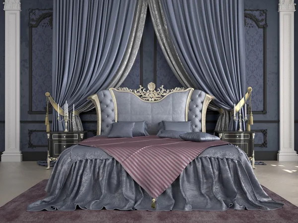 Lüks villada bir klasik tarz yatak odası iç. 3D render