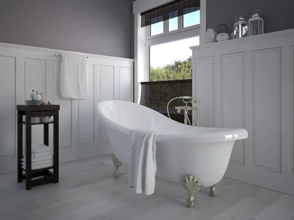 Altın bir sıhhi teknik Vintage bej renk banyo. 3D render